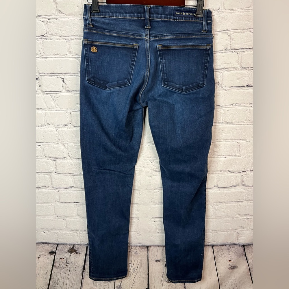 Rock & Republic Berlin Skinny Blue Dark Wash Stretch Denim Jeans Mid Rise SZ 6 - Picture 2 of 9